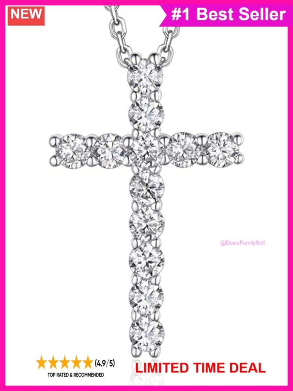 Moissanite Cross Necklace Sterling Silver 1.2 ctw Pendant